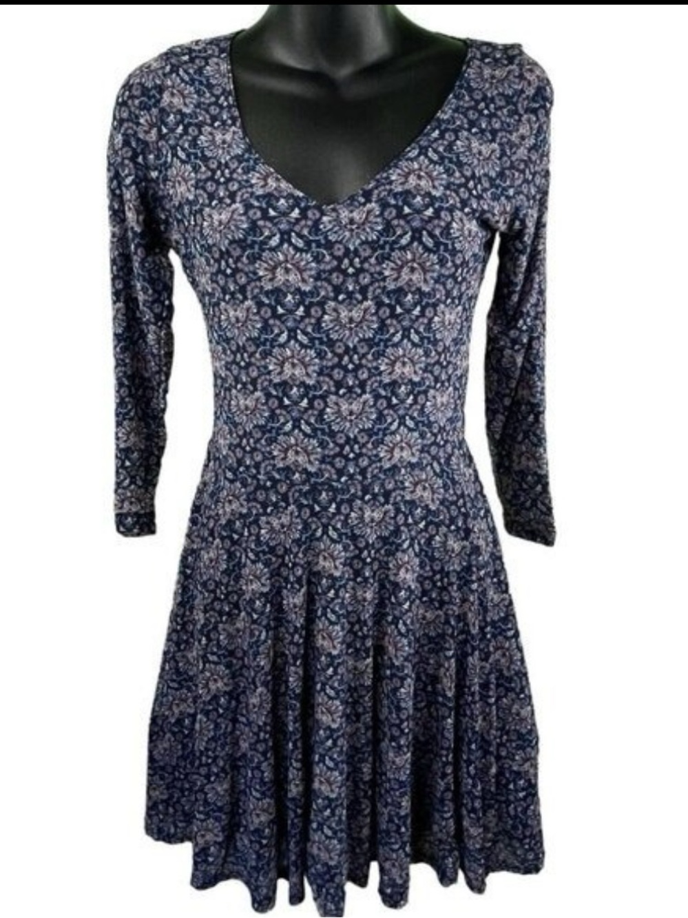 Abercrombie & Fitch Navy Floral V-Neck Long Sleeve Dress Size Small